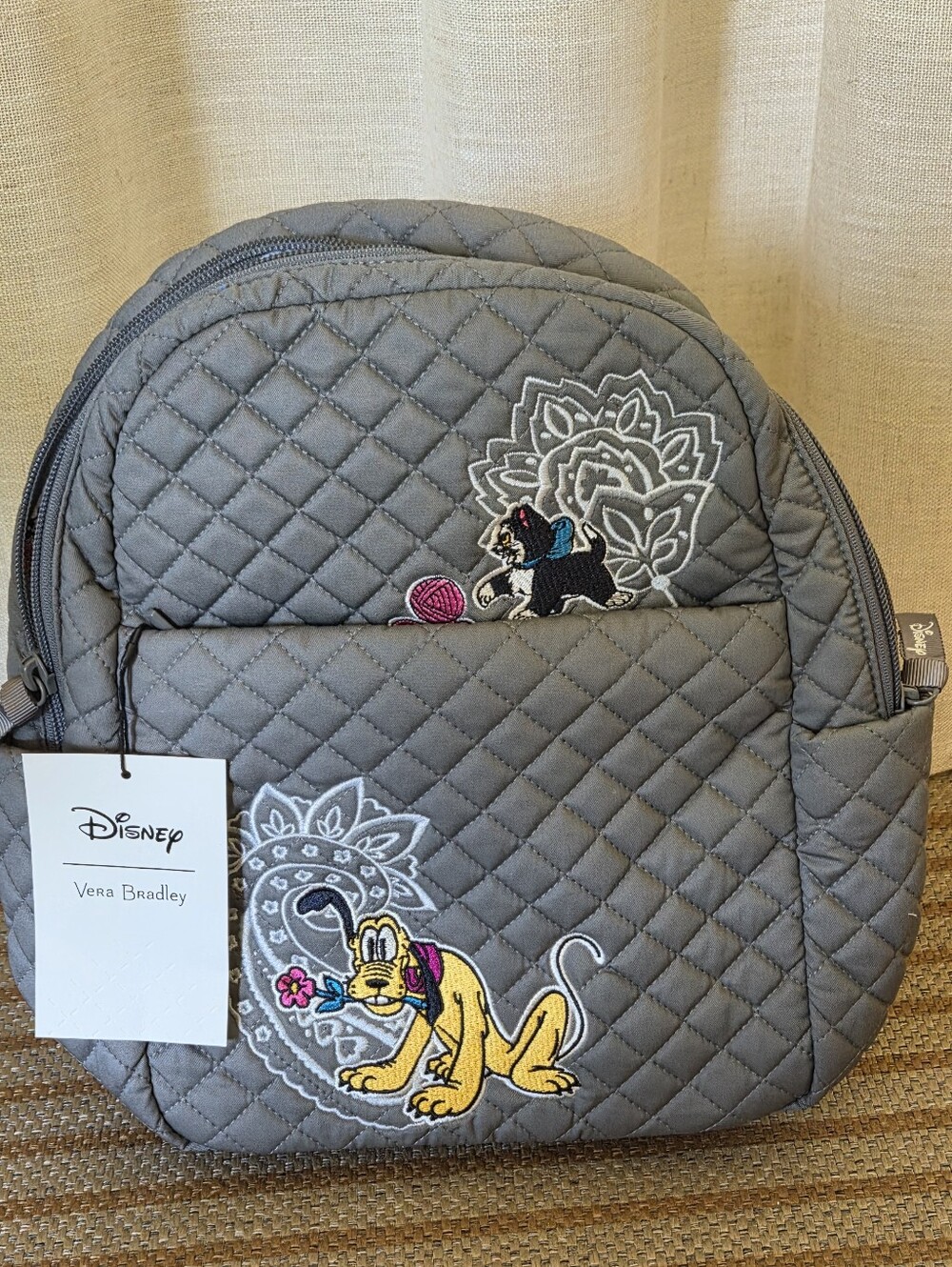 Vera Bradley Disney Piccadilly Paisley Small Backpack NWT Grey Pluto Figaro